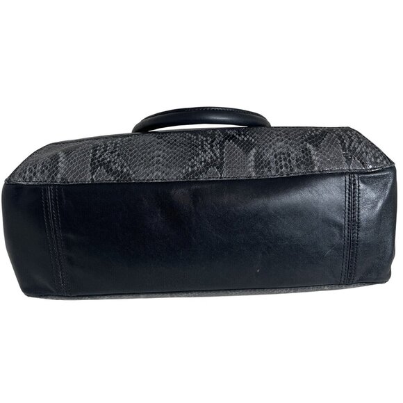 Cole Haan Black Leather & Snakeskin Tote Bag With Gold Hardware & Red Lining - Picture 4 of 10